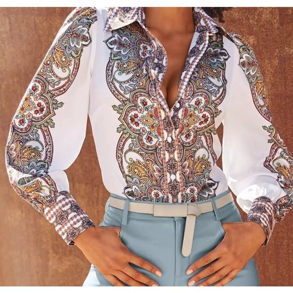 Boston Proper Paisley Print Victoria Chic Drama Sleeve Shirt Size SM - Picture 1 of 11